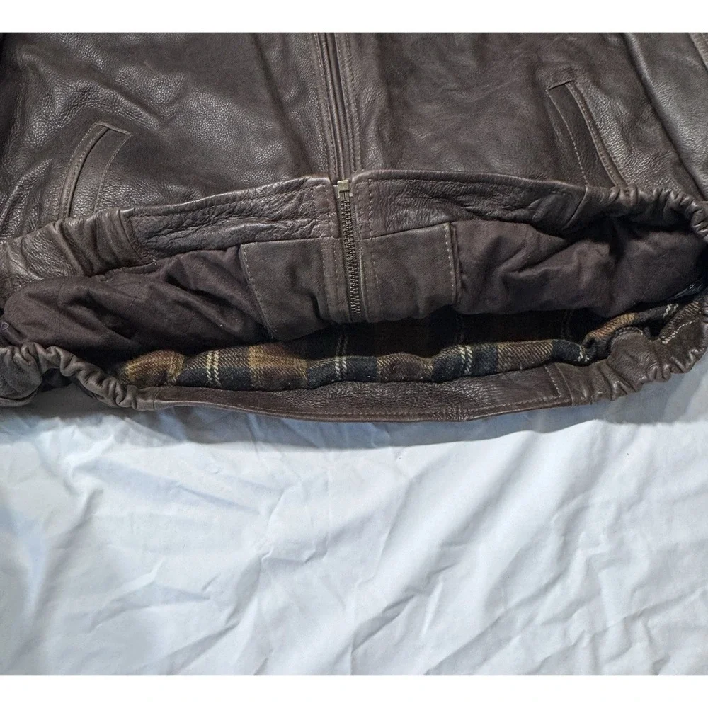 VTG 80s RARE St Johns Bay Brown Leather Jacket XL Flannel‎ Blanket Lined RN93677